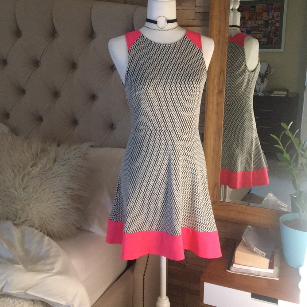 Hot pink, black & white mini dress